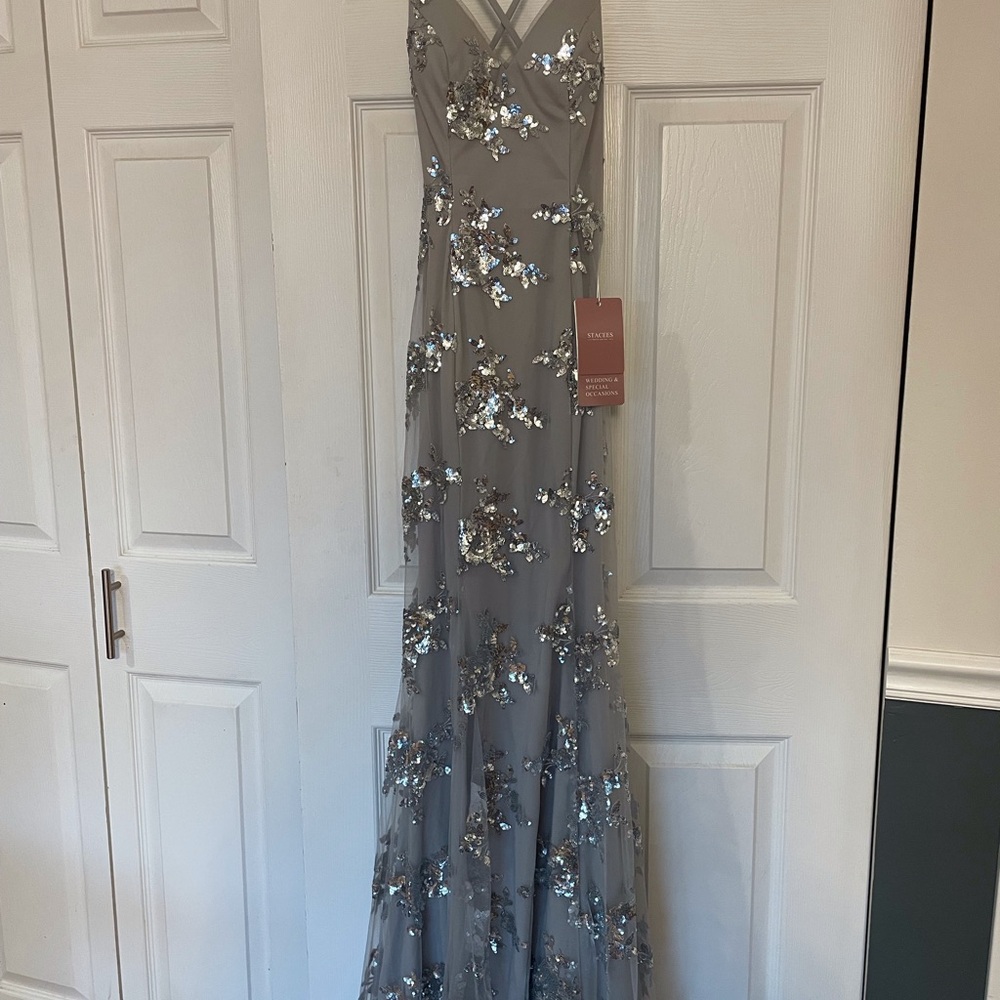 Adrianna Papell Grey Sequin Gown